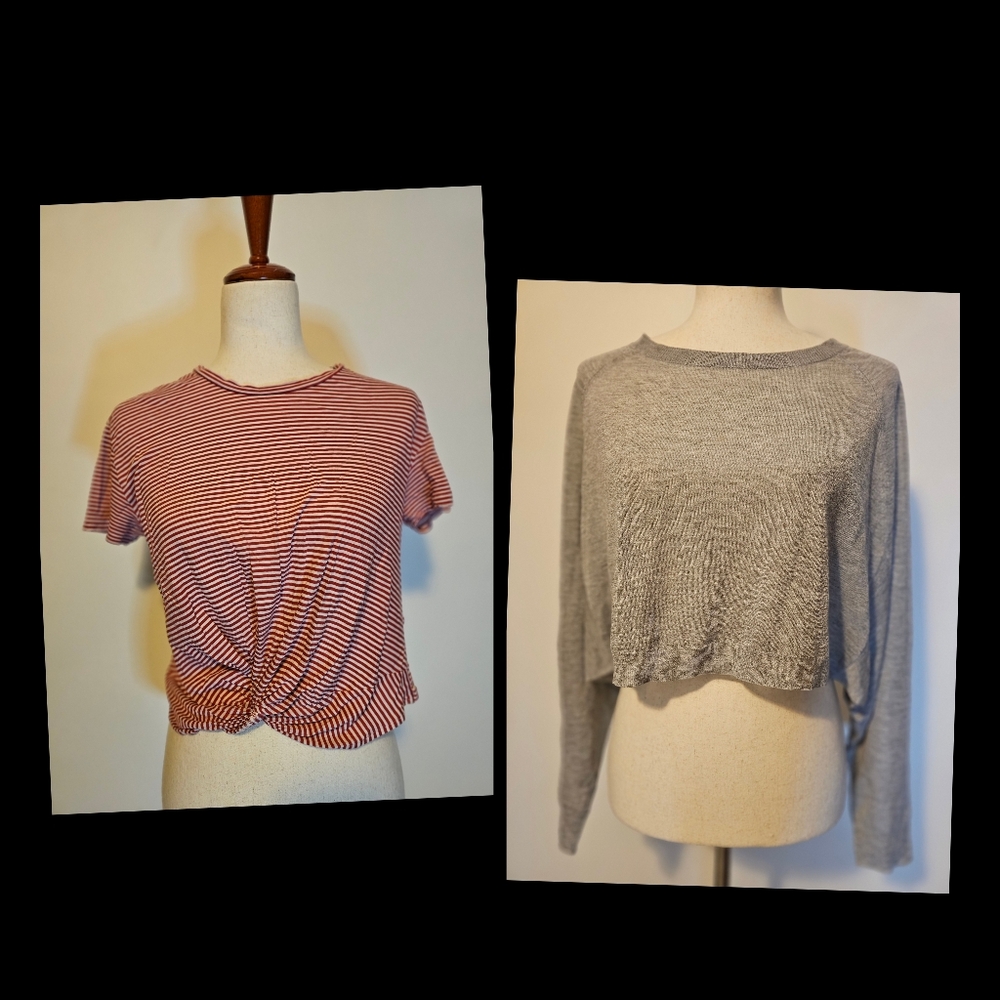 AllSaints Top Bundle Size Small Carme Stripe Tee & Mali Crew Neck Crop